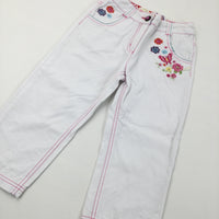 Embroidered White Cropped Trousers - Girls 6-7 Years