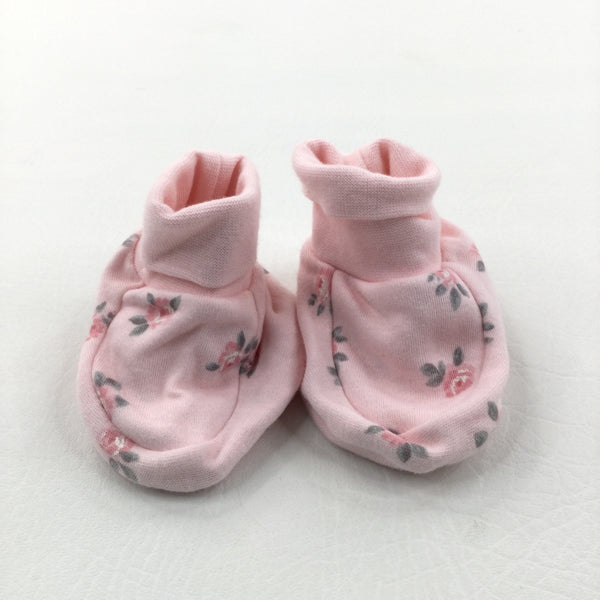 Flowers Pink Jersey Booties - Girls 0-3 Months