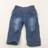 Mid Blue Lined Denim Jeans - Boys 3-6 Months