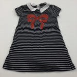 Sequins Bow Black & White Striped Jersey Dress - Girls 8-9 Years