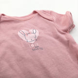 'Love Love You' Rabbit Dusky Pink Short Sleeve Bodysuit - Girls 0-3 Months