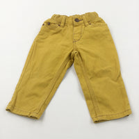 Golden Yellow Cotton Twill Trousers with Adjustable Waistband - Boys 3-6 Months