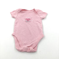 'Always Lovely' Heart & Flowers Pink Short Sleeve Bodysuit - Girls 0-3 Months