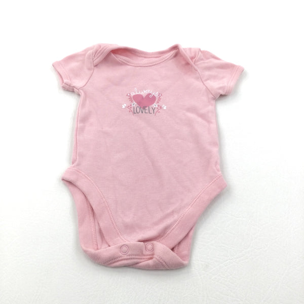 'Always Lovely' Heart & Flowers Pink Short Sleeve Bodysuit - Girls 0-3 Months