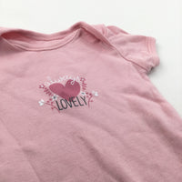 'Always Lovely' Heart & Flowers Pink Short Sleeve Bodysuit - Girls 0-3 Months