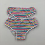 Two Pairs of Colourful Striped Cotton Briefs - Girls 8-9 Years