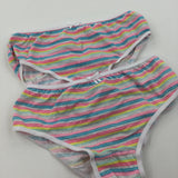 Two Pairs of Colourful Striped Cotton Briefs - Girls 8-9 Years