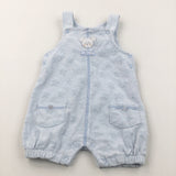 'With Love' Mouse Appliqued Stars Textured Blue Cotton Short Dungarees - Boys/Girls 6-9 Months