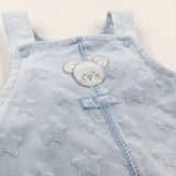 'With Love' Mouse Appliqued Stars Textured Blue Cotton Short Dungarees - Boys/Girls 6-9 Months