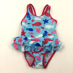 Sea Creatures Blue & Pink Swimming Costume - Girls 18-24 Months