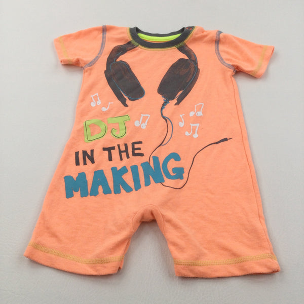'DJ In The Making' Neon Orange Jersey Romper - Boys 6-9 Months