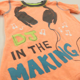 'DJ In The Making' Neon Orange Jersey Romper - Boys 6-9 Months