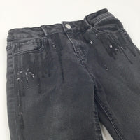 Sequins Black Denim Skinny Jeans with Adjustable Waistband - Girls 9-10 Years