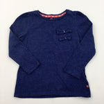 Bows Sparkly Dark Blue Long Sleeve Top - Girls 3-4 Years