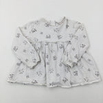 Flowers White Cotton Long Sleeve Top - Girls 4-5 Years