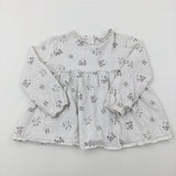 Flowers White Cotton Long Sleeve Top - Girls 4-5 Years