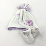 Fairy White & Purple Hat & Mitts - Girls 0-3 Months