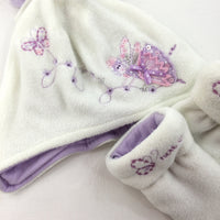 Fairy White & Purple Hat & Mitts - Girls 0-3 Months