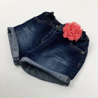 Blue Denim Shorts With Adjustable Waist & Removable Flower - Girls 4-5 Years