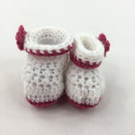 White & Pink Booties - Girls 0-3 Months