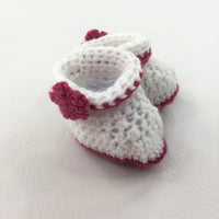 White & Pink Booties - Girls 0-3 Months
