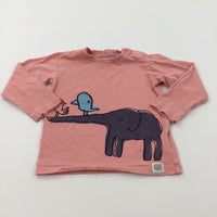 'Elephants & Birds' Coral Pink Long Sleeve Top - Boys 18-24 Months