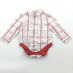 Red & White Checked Shirt Style Bodysuit - Boys 3-6 Months