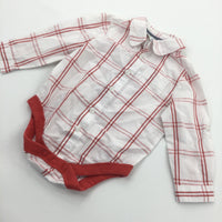 Red & White Checked Shirt Style Bodysuit - Boys 3-6 Months