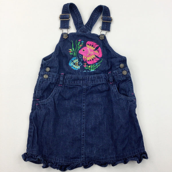 Fish Appliqued Denim Dungaree Dress - Girls 3-4 Years