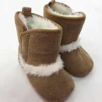 Tan Fluffy Slippers Boots - Girls - 0-3 Months