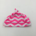 Neon Pink & White Zig Zag Knotted Jersey Hat - Girls 6-9 Months