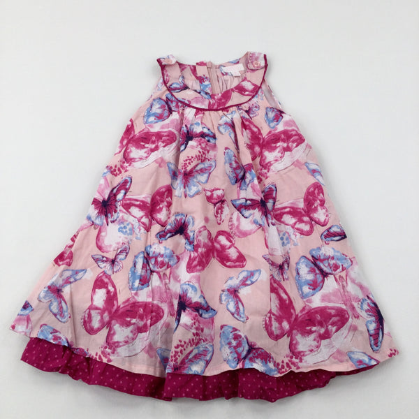 Butterflies Pink Cotton Sleeveless Dress - Girls 4-5 Years