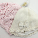 **NEW** 2 Pack Cream & Pink Hats  - Girls 0-3 Months