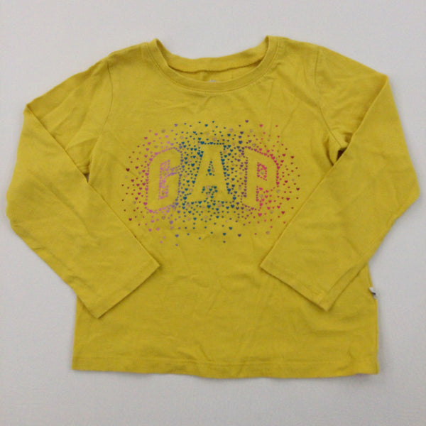 'GAP' Colourful Hearts Yellow Long Sleeve Top - Girls 4 Years