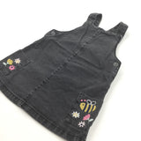 Bee & Flowers Embroidered Black Denim Dungaree Dress - Girls 18-24 Months