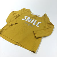 'Smile Every Day' Glittery Mustard Yellow Long Sleeve Top - Girls 6-9m