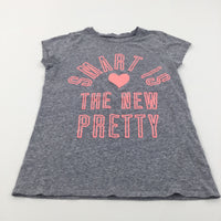 'Smart Is The New Pretty' Heart Sparkly Pink & Grey T-Shirt - Girls 10-11 Years