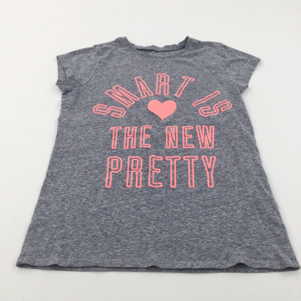 'Smart Is The New Pretty' Heart Sparkly Pink & Grey T-Shirt - Girls 10-11 Years