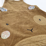 Rabbit Face Appliqued Brown Corduroy Dungaree Dress - Girls 18-24 Months