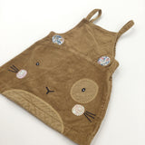 Rabbit Face Appliqued Brown Corduroy Dungaree Dress - Girls 18-24 Months