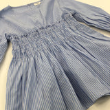 Rouched Waist Blue & White Stripe Top - Girls 9 Years