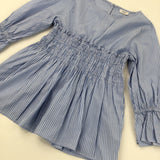 Rouched Waist Blue & White Stripe Top - Girls 9 Years