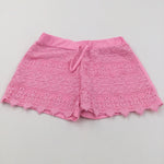 Lacey Panel Neon Pink Jersey Shorts - Girls 11-12 Years