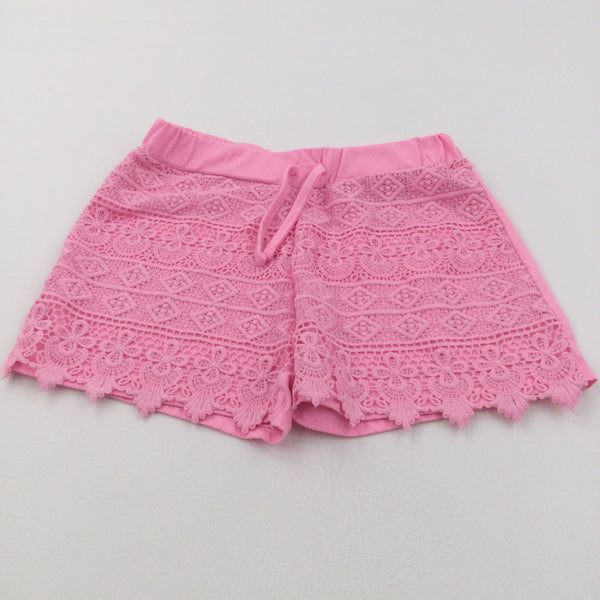 Lacey Panel Neon Pink Jersey Shorts - Girls 11-12 Years