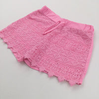 Lacey Panel Neon Pink Jersey Shorts - Girls 11-12 Years