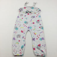 Colourful Patterns Light Grey Jersey Dungarees - Girls 3-4 Years