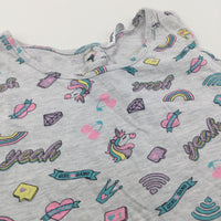 'Yeah, Girl Gang' Rainbows & Unicorns Grey Vest Top - Girls 11-12 Years