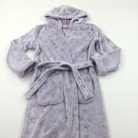 Glittery Stars Purple Fleece Dressing Gown with Hood - Girls 9-10 Years
