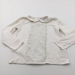 Lacey Detail Cream Long Sleeve Top - Girls 5-6 Years