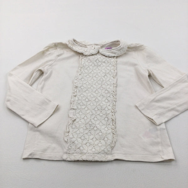 Lacey Detail Cream Long Sleeve Top - Girls 5-6 Years
